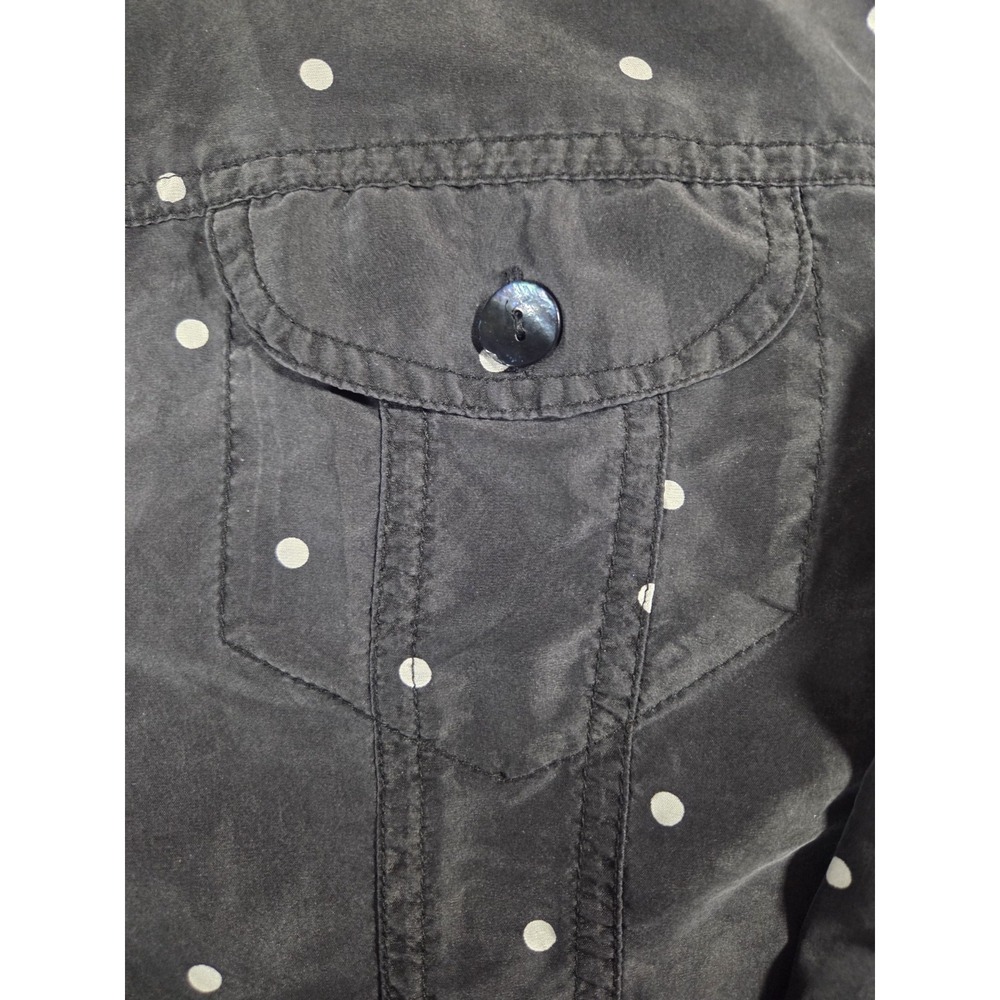 Chico's 100% Silk Polka Dot Button Front Shirt Women's Size 2/Large Black White - Picture 2 of 7